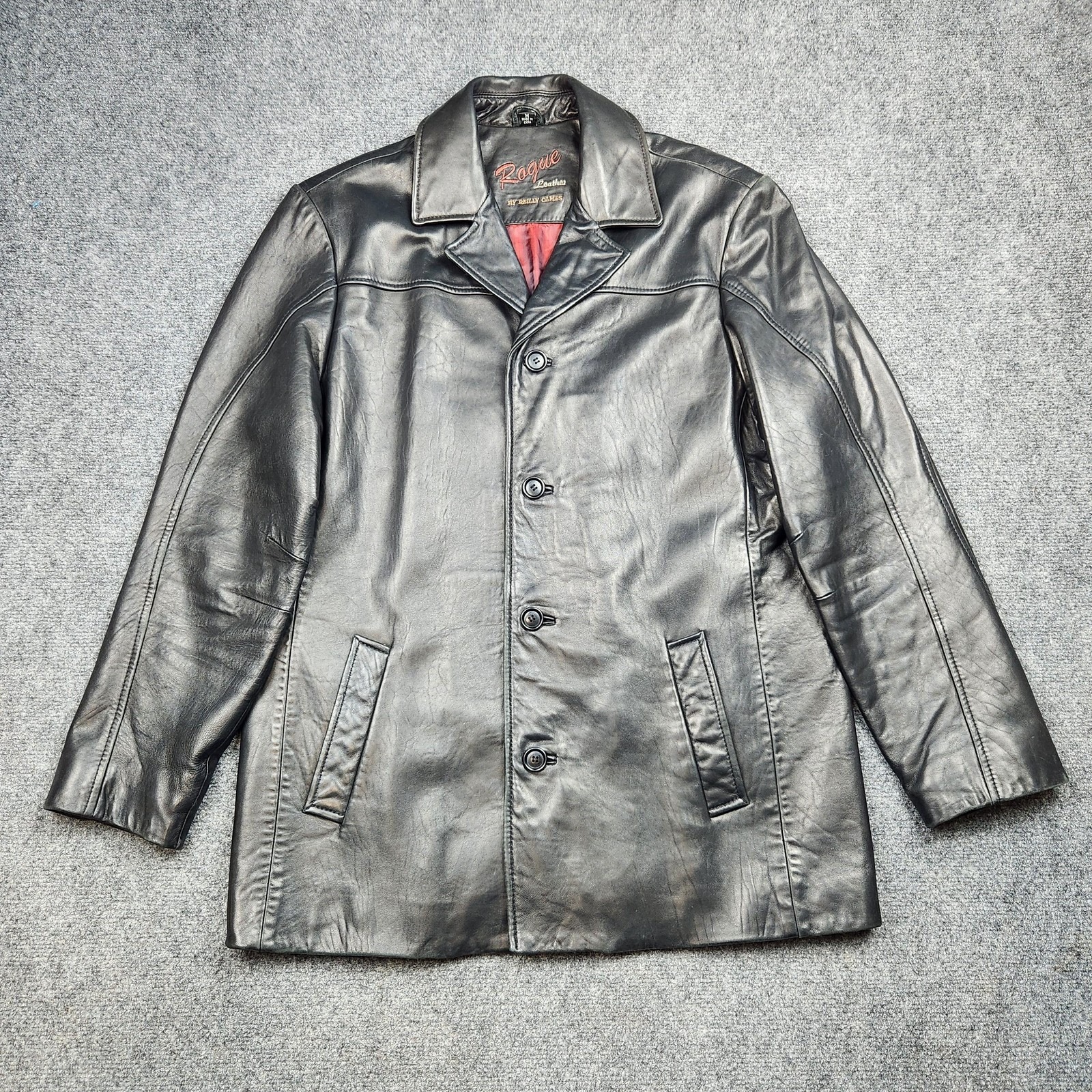 Rogue Reilly Olmes Soft Leather Coat Mens Medium Black Overcoat Lined Classic